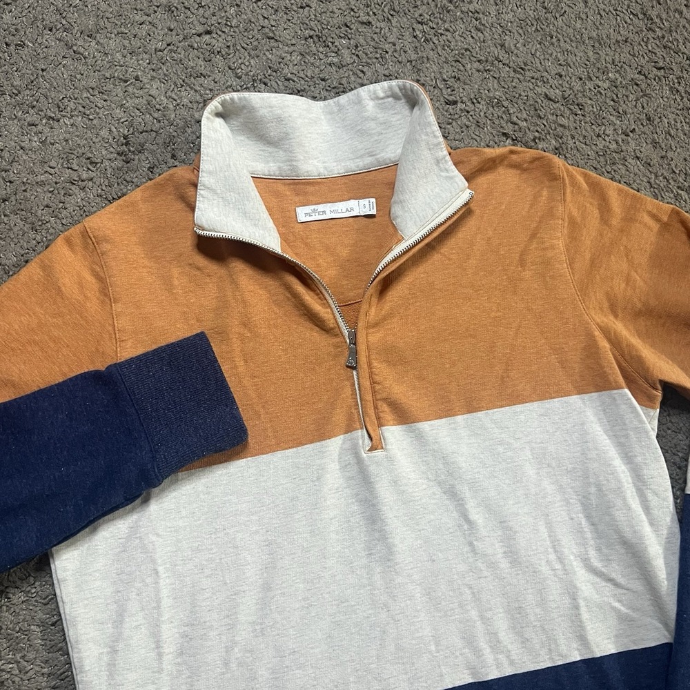 Peter Millar Womens Small Orange White Color Block Quarter Zip